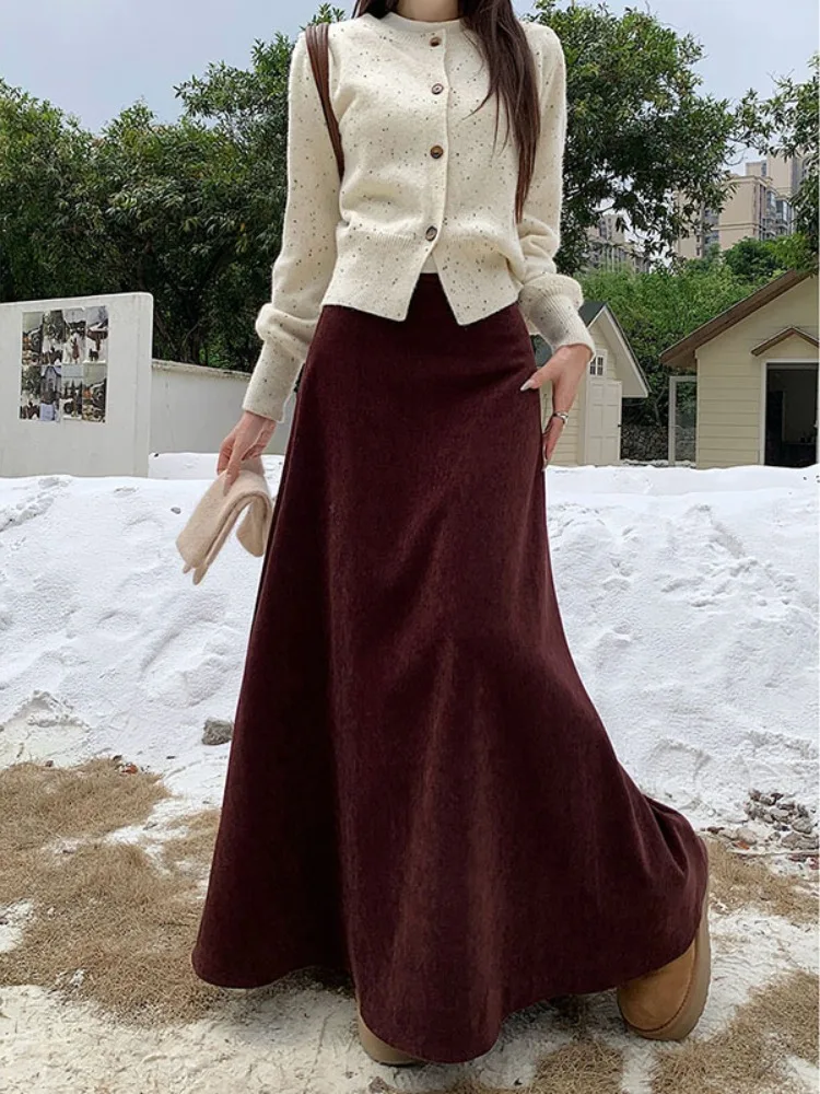 2024 Autumn Women clothes High Waist Slimming Umbrella Skirt Fishtail Skirt French sle Long dress Meat Covering All-Match A...