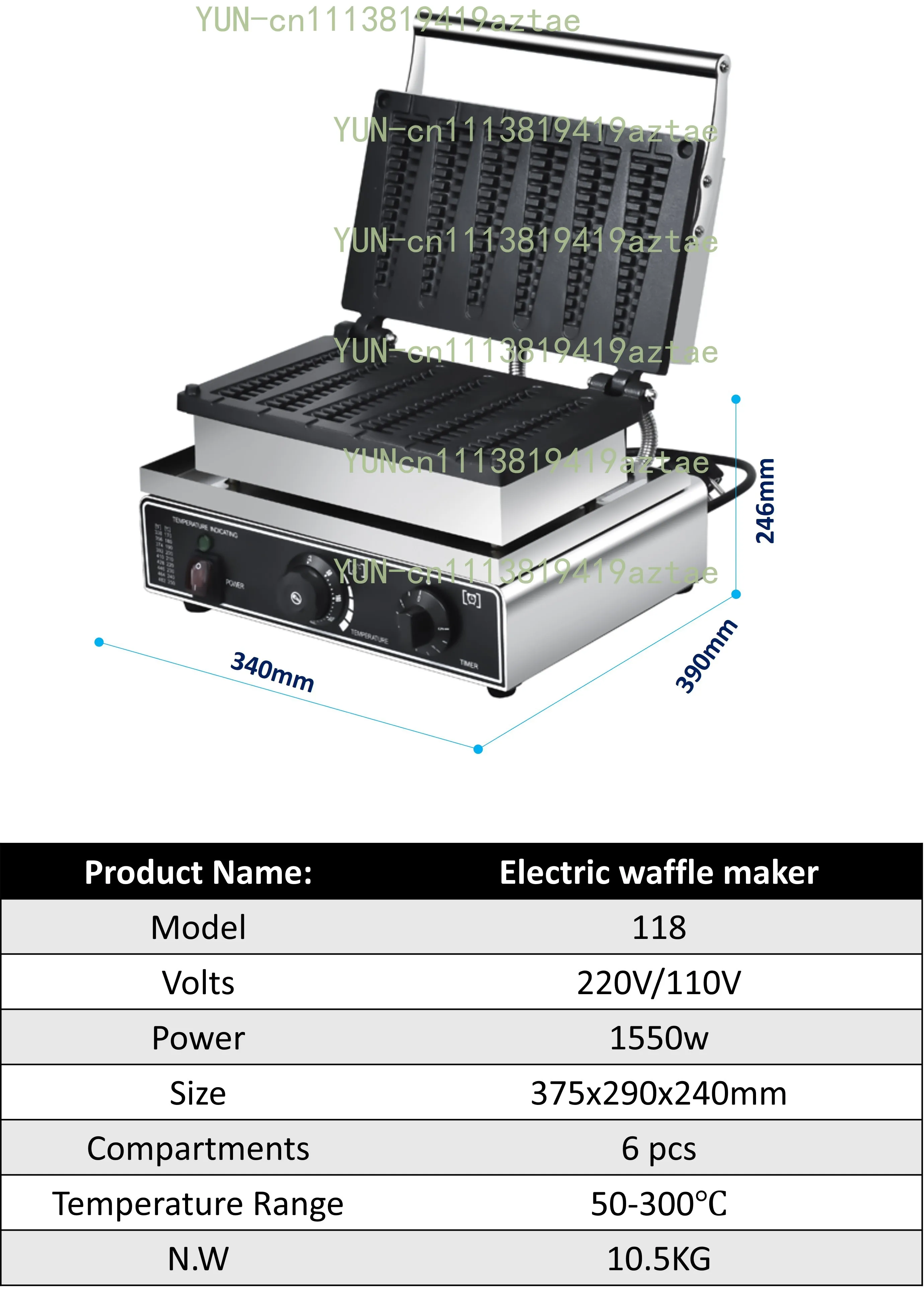 Commercial 6pcs Pine Tree Shaped Waffle Maker Electric Stick Waffle Baker Christmas Tree Waffle Maker With Timer Control