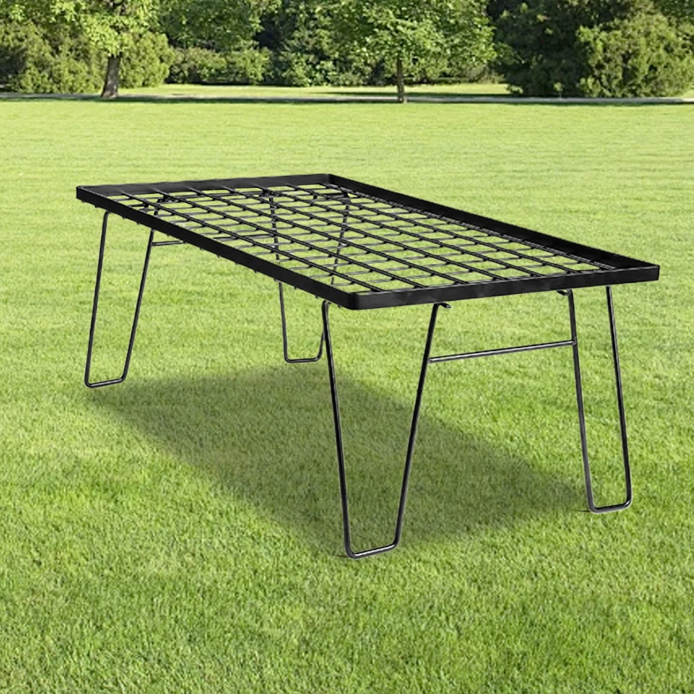 Folding Iron Net Table with Table Board & Bag Picnic Iron Mesh Desk Multifunctional Campfire Grill Table for Backyards BBQ Party