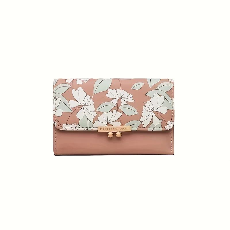 Flower Print Short Wallet For Women, Fashion Multi Card Slots Coin Purse, Foldable Card Holder & Money Clips