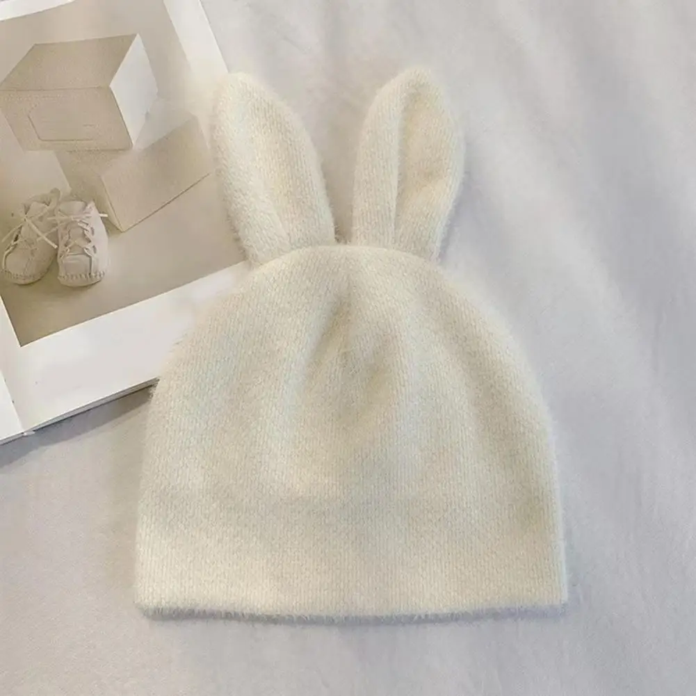 Women Rabbit Ear Hat Super Soft Women's Beanie Hat with Cute Rabbit Ears Windproof Warm Plush Hat for Winter Cold Women Beanie