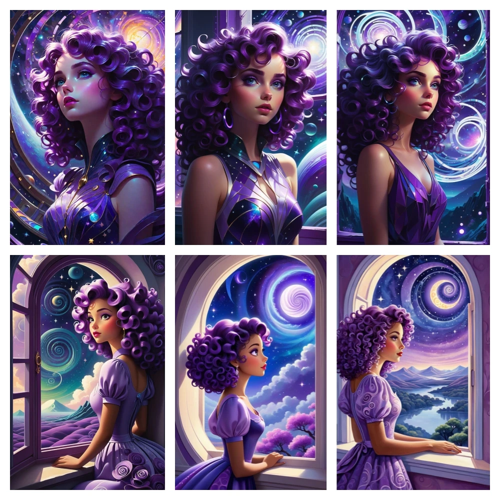 Purple Hair Girls Diamond Painting Comic Style Full Rhinestone Mosaic Embroidery Cross Stitch Kit Home Decor Children's Gifts