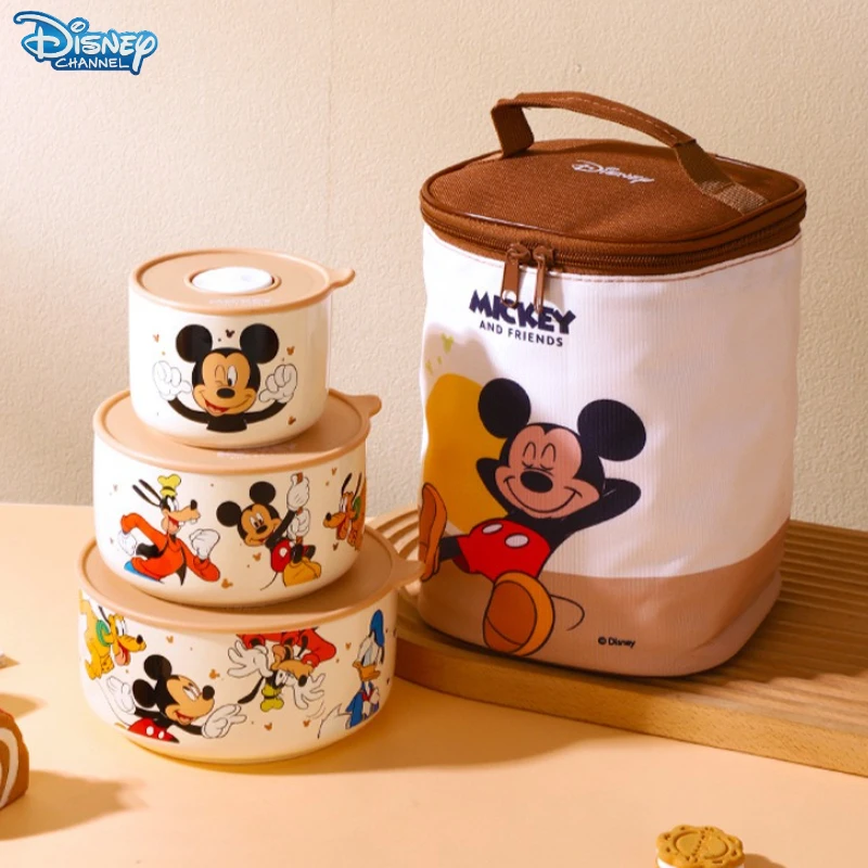 ชุดชามเซรามิกน่ารักลายการ์ตูนดิสนีย์ 3 ชิ้น ลายมิกกี้เมาส์ เหมาะสำหรับนักเรียน ของขวัญ