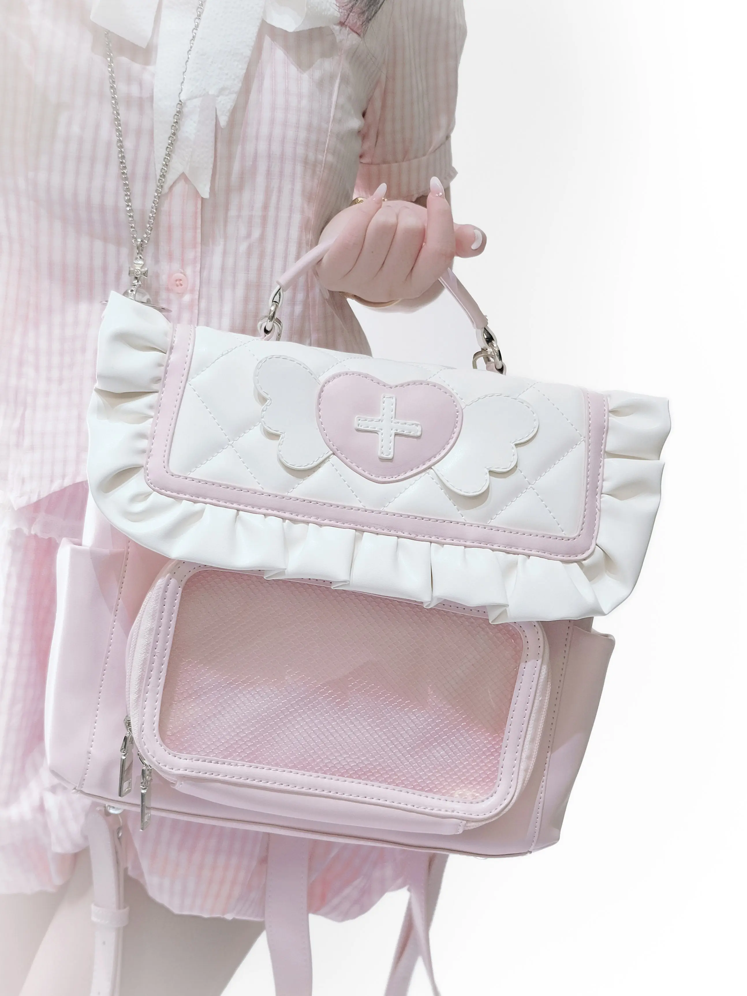 Japanese Original Subculture Y2k Water Color Medical Department Lta Bag Female Bud Lolita Love Wing Frilly Backpack for Women