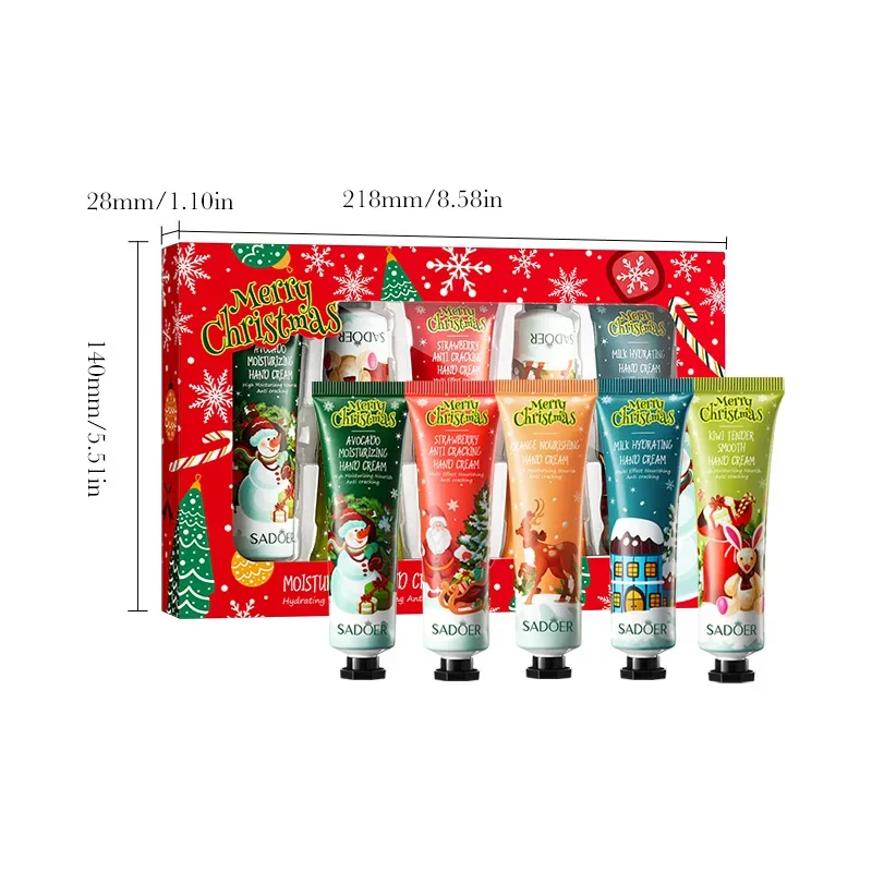 Weihnachtsgeschenk 5/Box Handcreme-Set Lippenbalsam Handcreme Reiserucksack Langlebige Feuchtigkeitscreme Geschenk für Frauen Hautpflege-Set