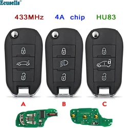 3 Button Flip Remote Key Fob 433MHz 4A Chip for Peugeot Partner 508 308 Expert for Citroen Dispatch C3 C4 Cactus HU83 Blade