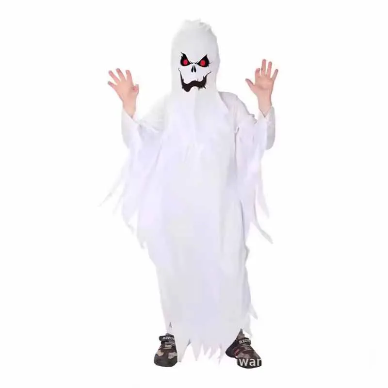 Bambino Ragazzo Ragazza Spaventoso Fantasma Bianco Mantello di Halloween Festa per bambini Vestito operato Mantello horror Costume cosplay Mantello di carnevale in maschera