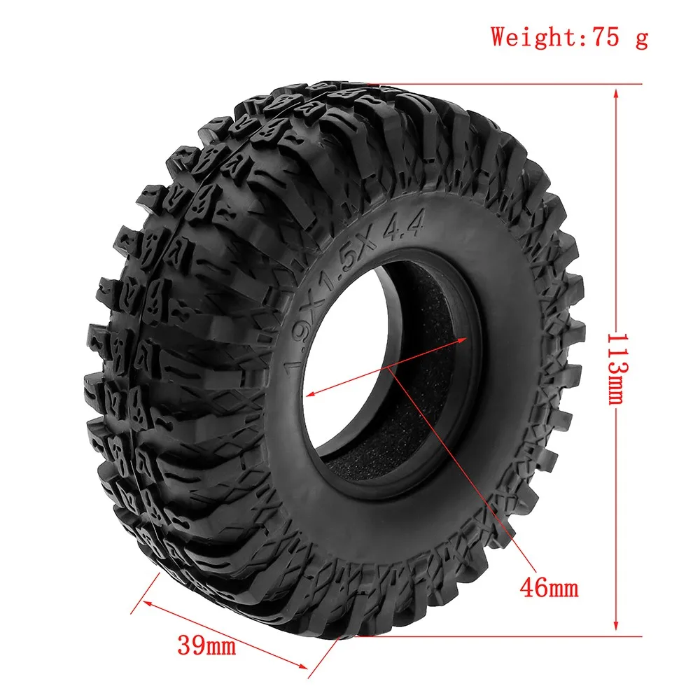 4pcs 1.9 Inch Rubber Tyre 113*39mm For 1/10 Rc Crawler Car Traxxas Trx4 Axial Scx10 Wraith Scx10 Yikong Rgt Wrangler 1.9 Wheel