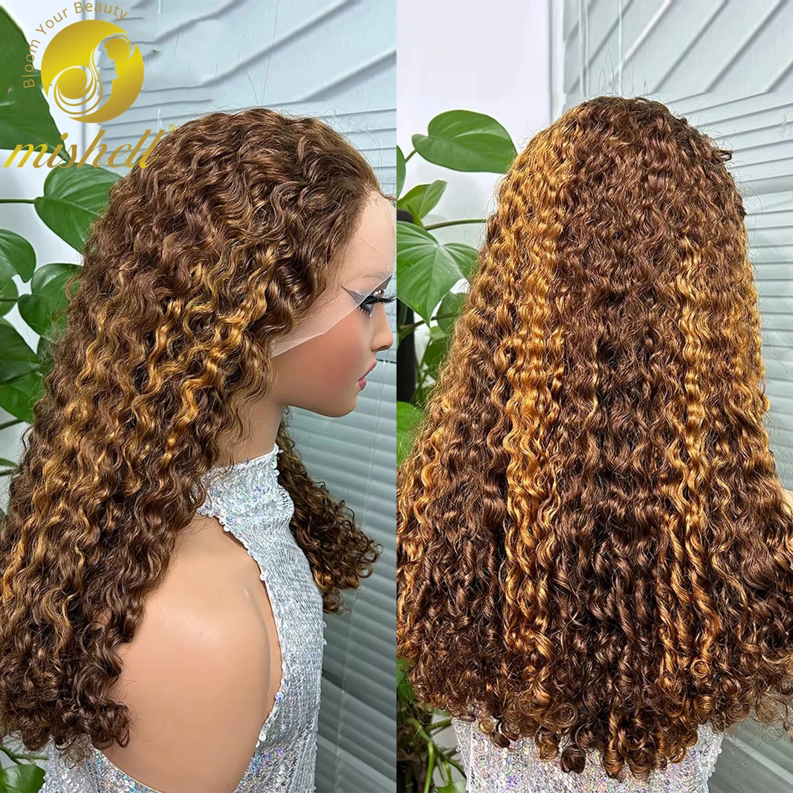 300% Density Bouncy Curly Human Hair Wigs 13x4 Lace Front Water Wave Wigs 12A Double Drawn Roman Roll Human Hair Wig for Women