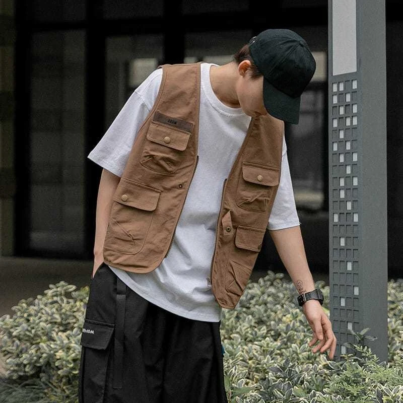 

Мужской свободный жилет в американском винтажном стиле с несколькими карманами, тактический жилет, весенне-осенняя повседневная китайская модная куртка