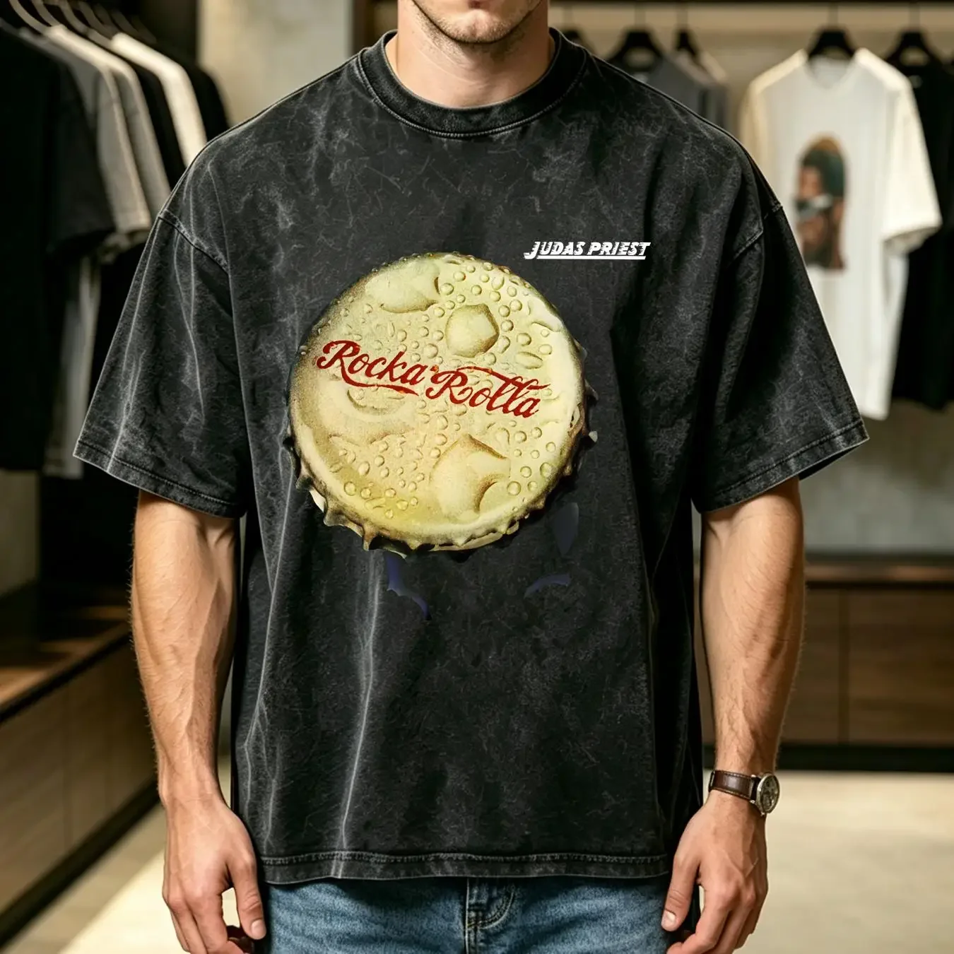washed T Shirt Cotton Judas Priest Rocka Rolla Ian Hill Rob Halford Glenn Tipton vintage Washed Top For Everyday Wear Unisex
