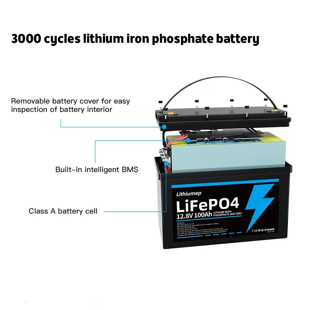 Батерея LiFePO4 12V100AH- 24V200AH Батерея літійного залізного фосфату з вищою потужністю, кращою безпекою, придатною для різних