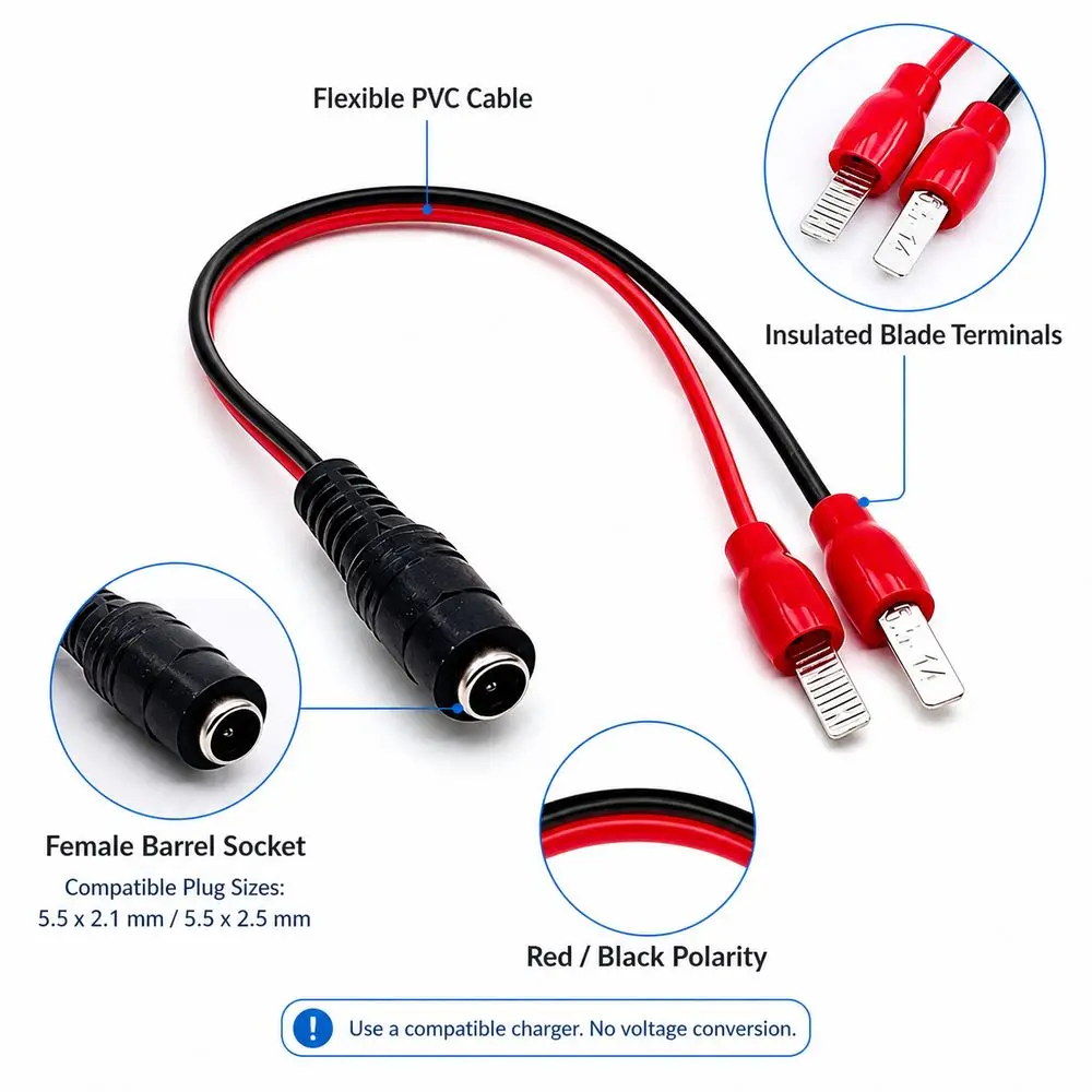 PVC DC Power Adapter Cable Female Barrel Socket Insulated Blade Terminals DC Socket Cable Split Wire Red Black Polarity