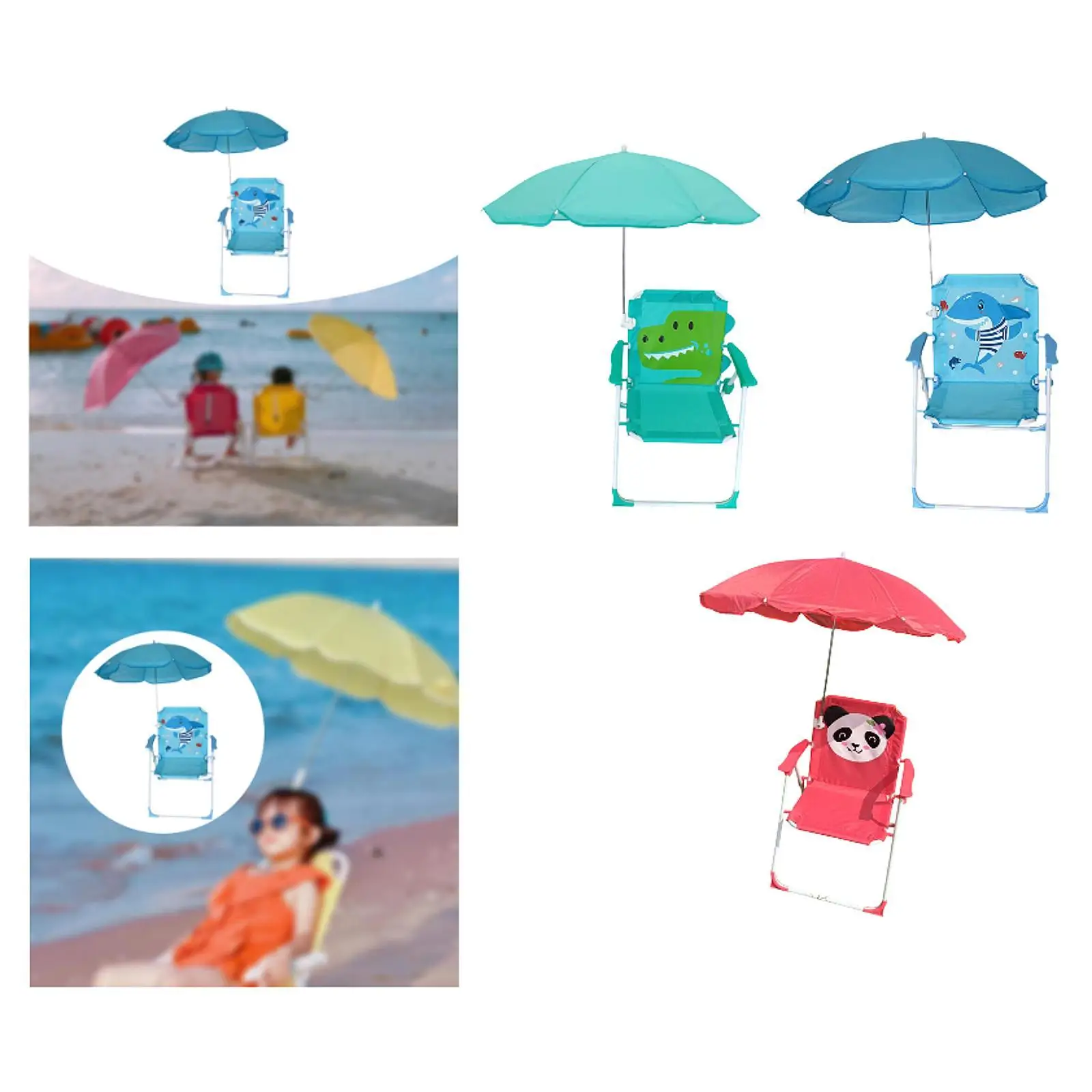 

Child Folding Beach Chair with Umbrella Outdoor Seating for BBQ Picnics Lawn