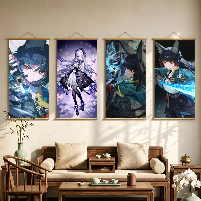 Zenless Zone Zero Hanging Scroll with Dynamic Anime Figures and Dramatic Blue and Purple Effects for a Home Gaming Room