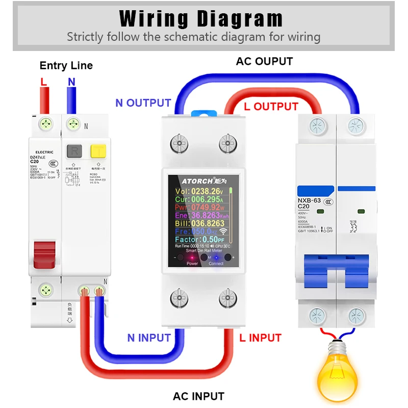 Imagem -04 - Atorch-din Rail Proteção Medidor Vazamento Segurança Switch Controle Remoto por Tuya App para Smart Home Ac110 220v 100a Wi-fi Proteção