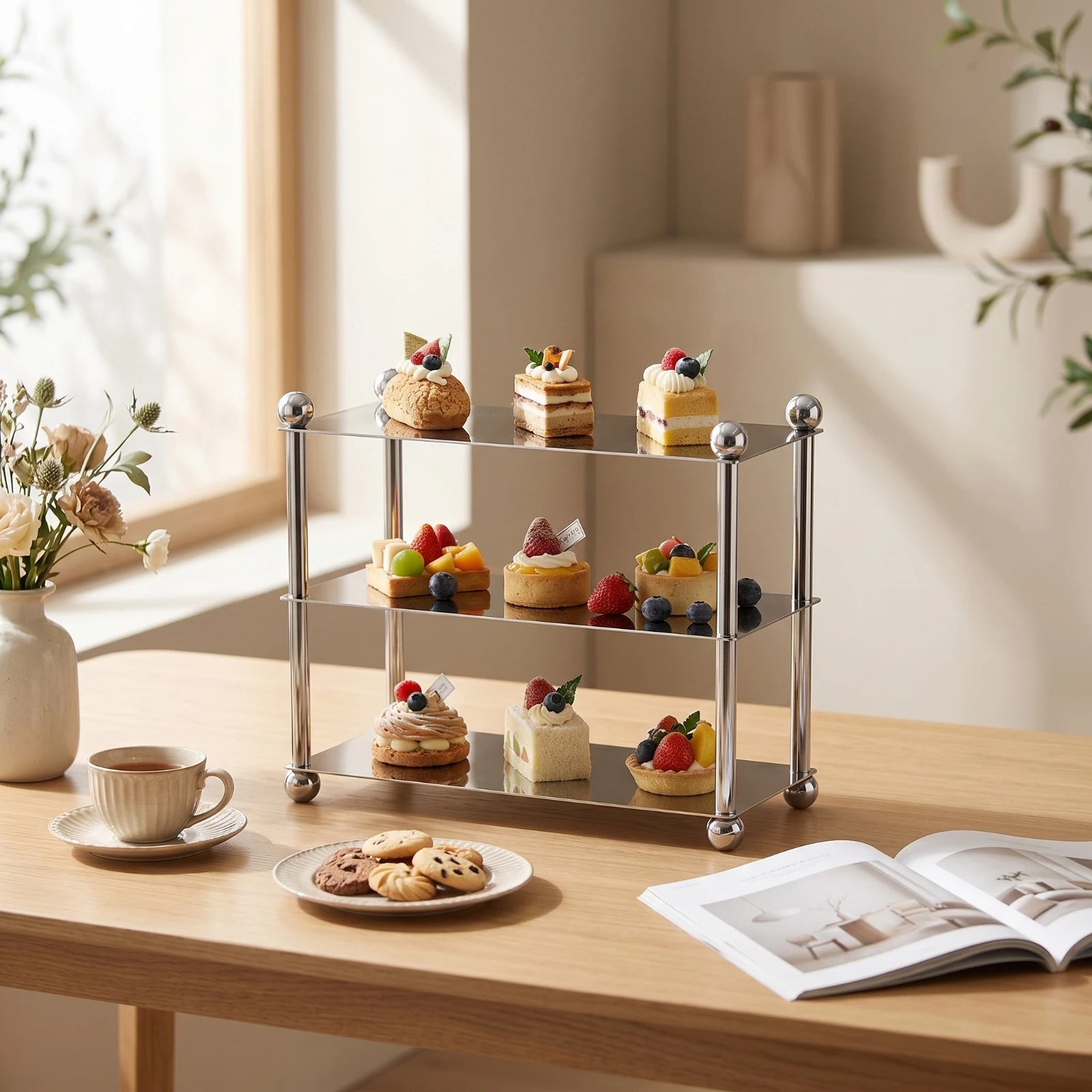 Three-Tier Tray Stand Rectangular 3-Tier Serving Stand Rectangle Tray Space-Saving Multi-Use for Bakeries, Afternoon Tea - view 4