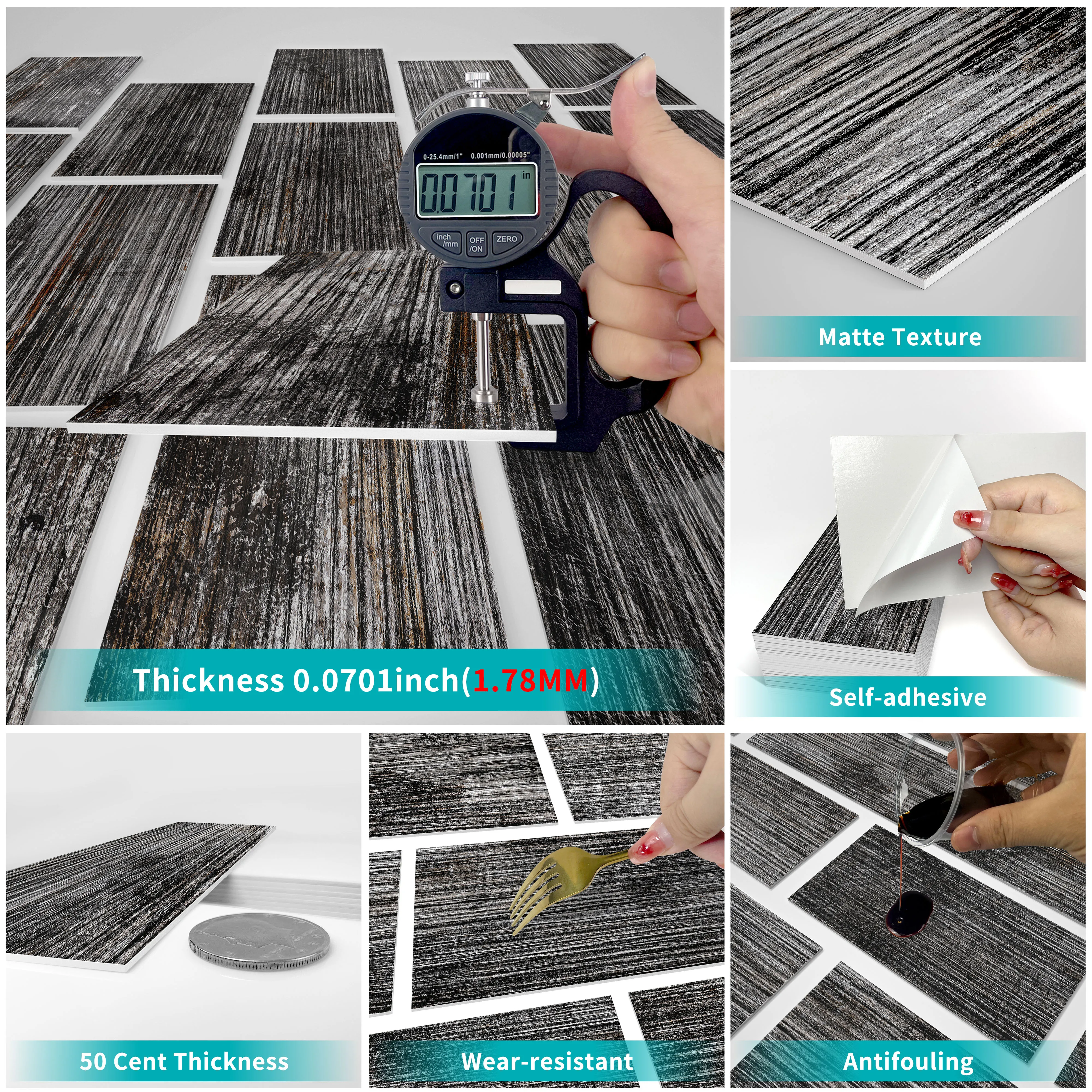 16pcs Retro Wood Pattern Peel Stick Foam Wall Sticker Waterproof Self-Adhesive Bathroom Decoration Kitchen Thickened Tile Decals