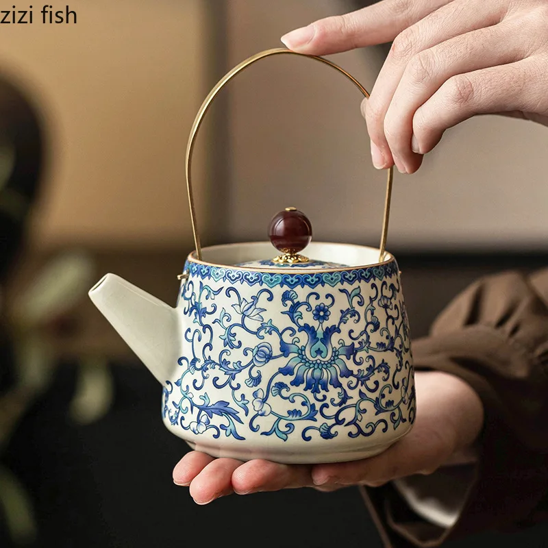 

Керамический чайник-заварник сине-белый, для чая Кунг-фу, с фильтром, для заваривания чая, домашняя посуда для чаепития