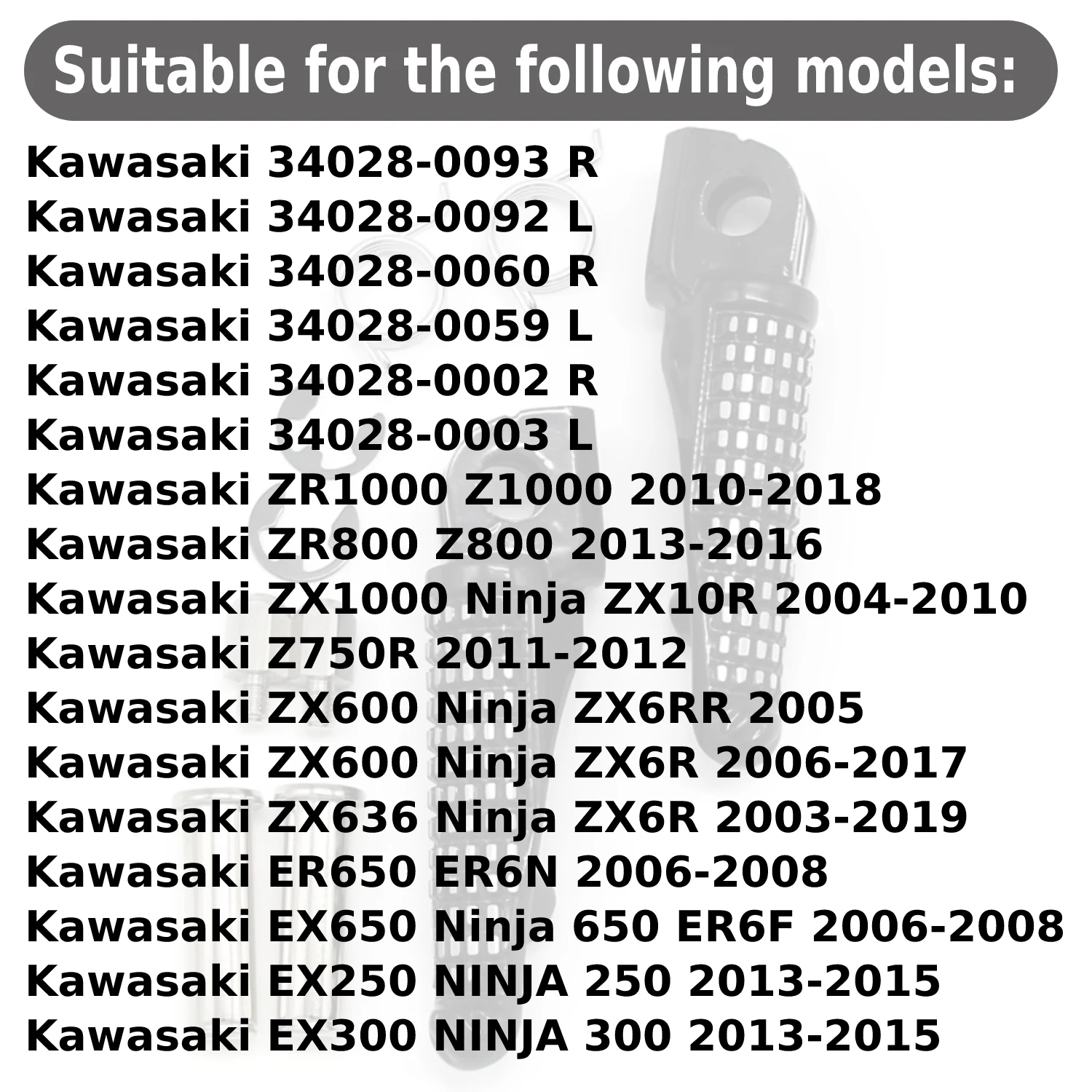 Motorcycle Footrest Pegs For Kawasaki ZR1000 Z1000 ZR800 Z800 Z750R ZX600 Ninja ZX6R ER650 ER6N EX250 NINJA 250 Accessories