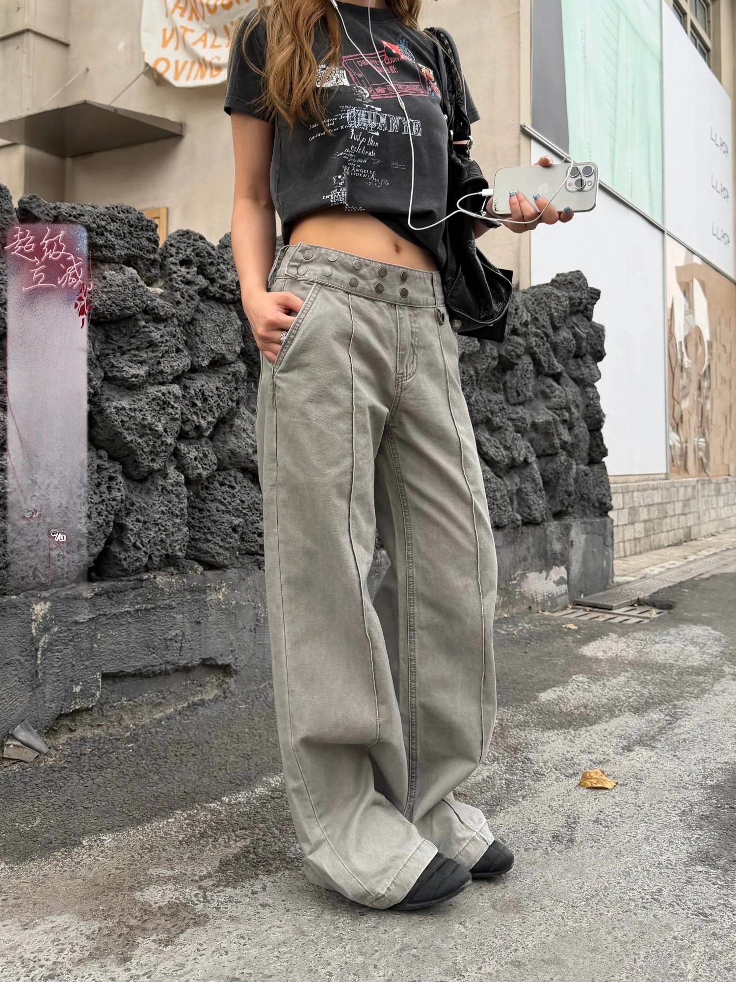 Washed Vintage Work Pants Straight Leg Loose Splicing Drape Pure Cotton Casual Trousers for Men And Women by Chuan Chuan Ye