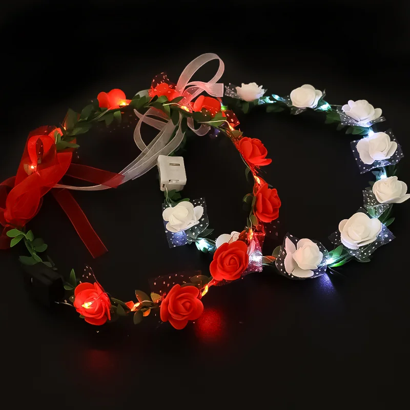 LED Glowing Garland  Women Garland Headband Luminous Hair Garland Hairband Crown Flower Wedding Party Wreath Light Decoration