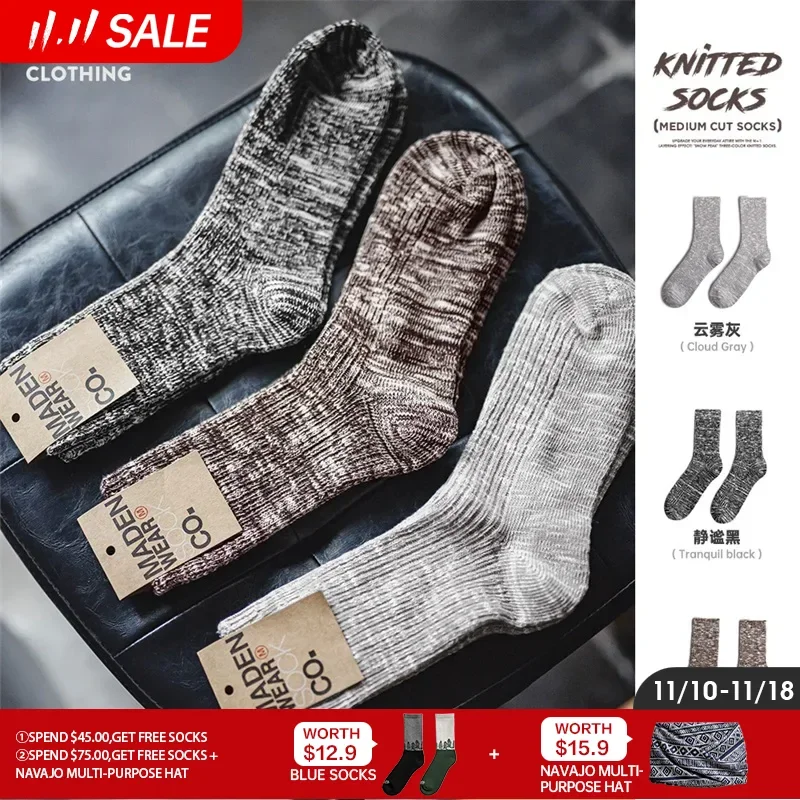 

Maden 3 Pairs Women's Retro Knitted Socks Mid-Calf Thick Warm Socks for Autumn and Winter Versatile Socks