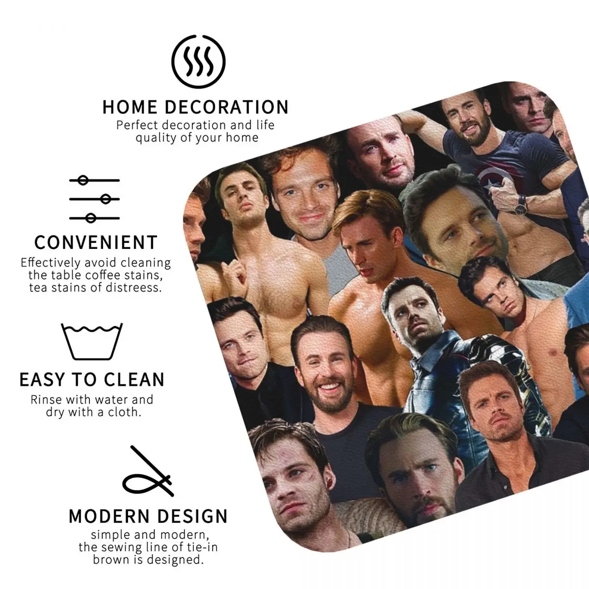 سيباستيان ستان وكريس إيفانز كولاج الوقايات المطبخ المفارش كوب عازل القهوة الحصير ديكور المنزل أدوات المائدة منصات مجموعة من 4 #3