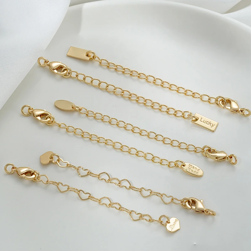 

2 шт., 14-каратное позолоченное латунное удлинитель бордюрной цепи, концевые цепи с застежками-омарами, бирка в форме сердца для браслета «сделай сам», принадлежности для изготовления ювелирных изделий