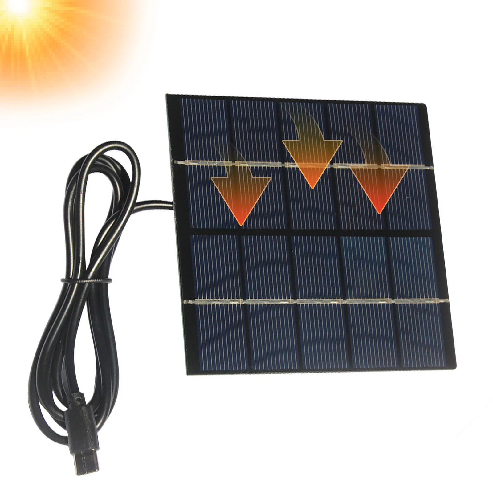 1.5W 5V Portable Solar Panel Charger with Type-C Output Polycrystalline Solar Panel for Phones Power Banks for Camping Hiking