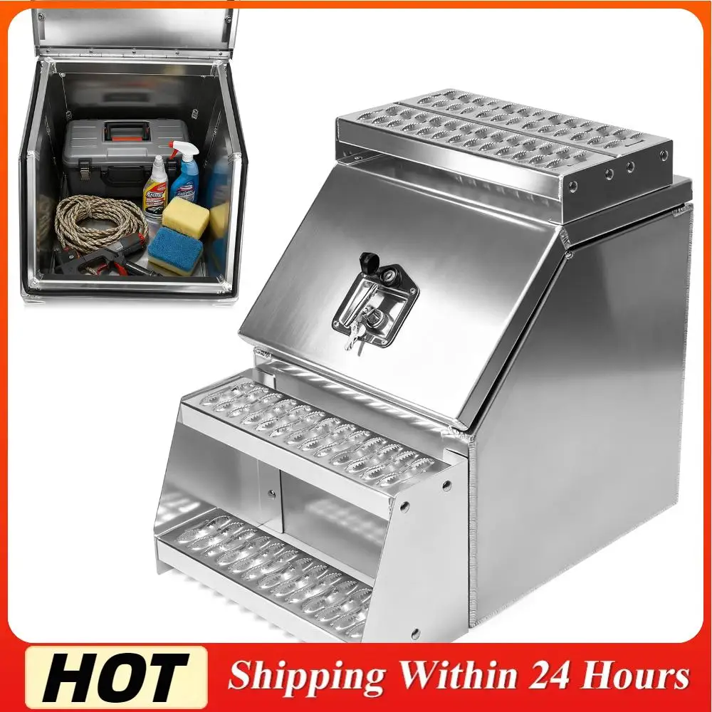 

18in Aluminum Semi Trucks Step Tool Box 17.99x27.99x25inch with T-Handle Latch Lock for Peterbilt Kenworth International