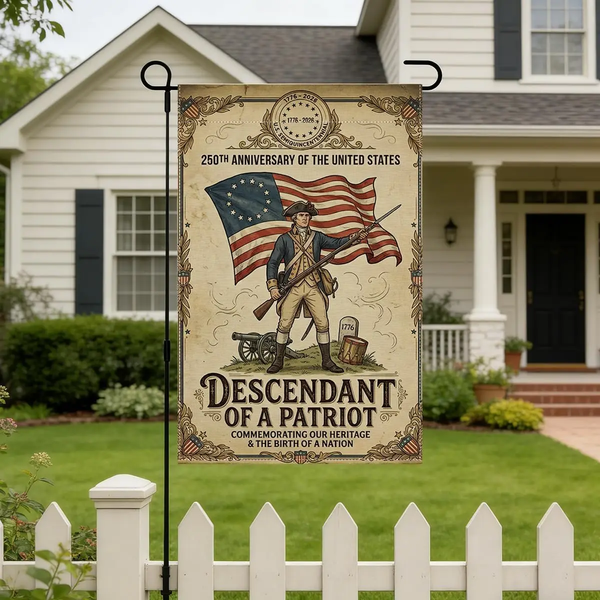 Descendant of a Patriot Garden Flag, Patriotic Polyester Outdoor Decoration, 12x18 Inch, 250th Anniversary PPZ