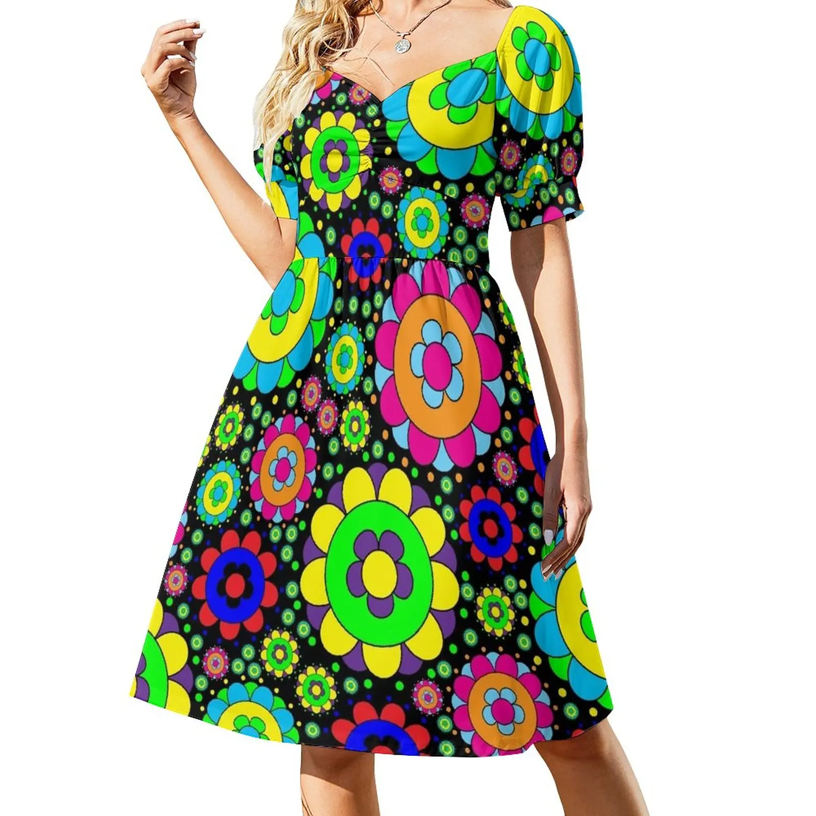 

Flower Power Vintage 60s 70s Hippie Retro Flowers Dress sexy dress for women Party dresses prom dress