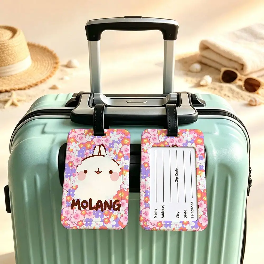 Cute white M-MolangS rabbit PVC Waterproof Luggage Tag Anti lost Information Card Cover For Student Bag Travel Suitcase