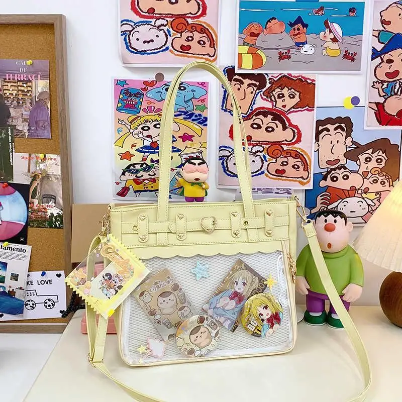 

HAEX Y2K Lolita Women Ita Bags 2025 JK Uniform DIY Badge Tote Bag Female Designer Dopamine PU Crossbody Shoulder Bolso Mujer