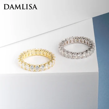 DAMLISA 여성용 모이사나이트 웨딩 밴드 반지, 18K 금 도금 다이아몬드 약혼 이터니티 링, 3x4mm 6.6cttw D 컬러  Best5