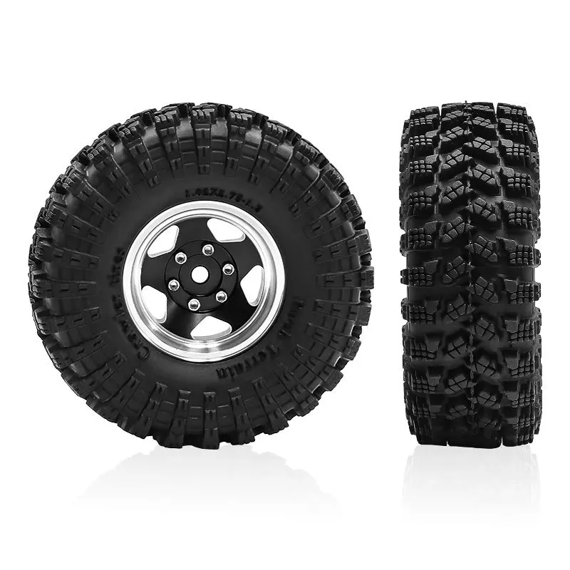 4PCS 1.3 Inch Tires and Wheels Set for TRX4M SCX24 FMS FCX24 Ascent-18 1/18 RC Crawler, All Terrain Rubber Tires with Plastic Ri