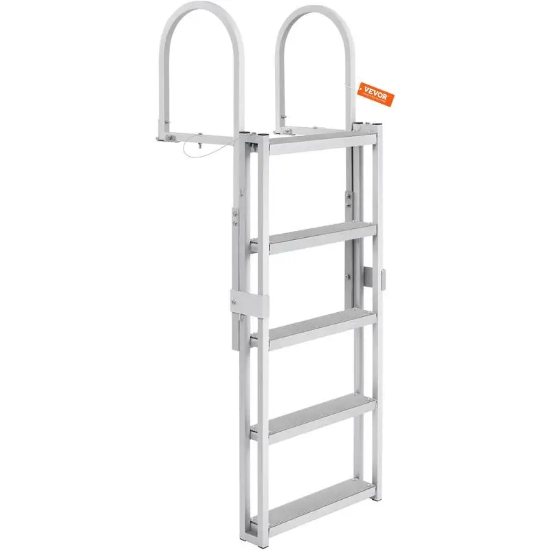 Échelle de quai avec 5 marches rétractables, capacité de charge de 159 kg, échelle de bateau ponton en alliage d'aluminium avec hauteur réglable de 1700-2005 mm, marche de 10 cm de large pour l'embarquement sur bateaux/lacs/piscines/mer