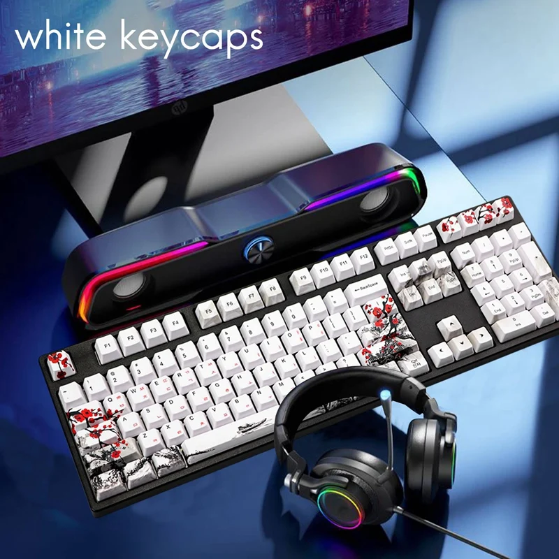 110 Keys PBT Keycap Dye-Sublimation Plum Blossom Cherry Profile Key Cap DIY Mechanical Keyboard Keycap Set