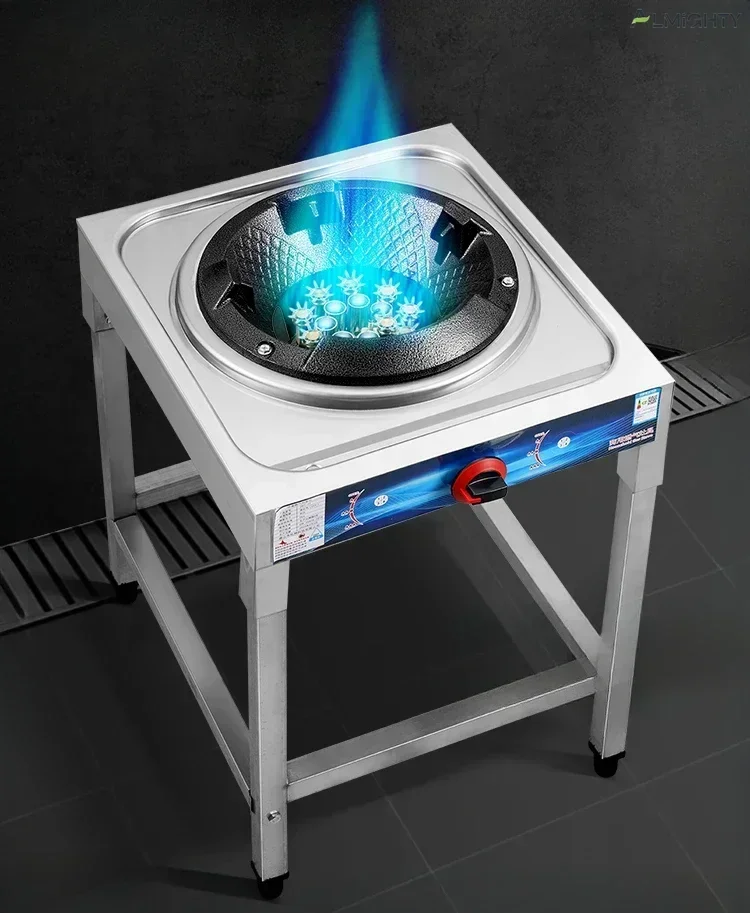 Commercial Stainless Steel Gas Single Stove: Low Pressure, Fierce Fire, Flameout Protection.