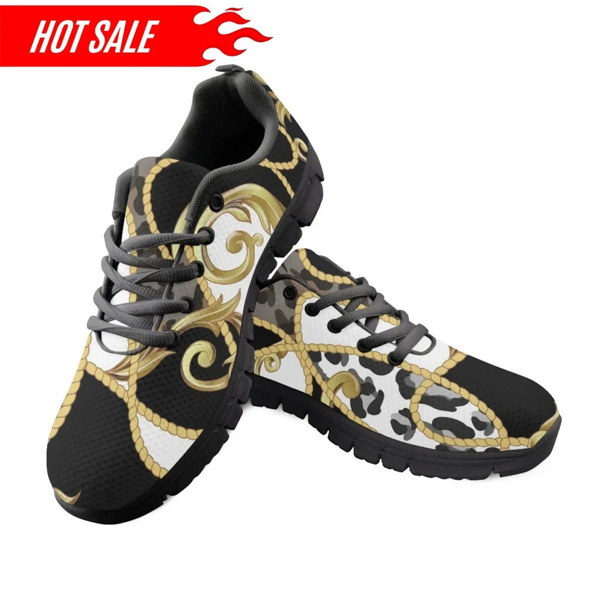 Luxury Brand Women Sneakers Fashion Baroque Leopard Design Flat Shoes for Ladies Outdoor Lace-up Mesh Shoes Zapatos