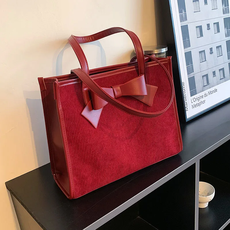 High Quality Women Single Shoulder Bag Solid Color Large Capacity Corduroy Female Tote Bag Fashion Trend Textured Handbag