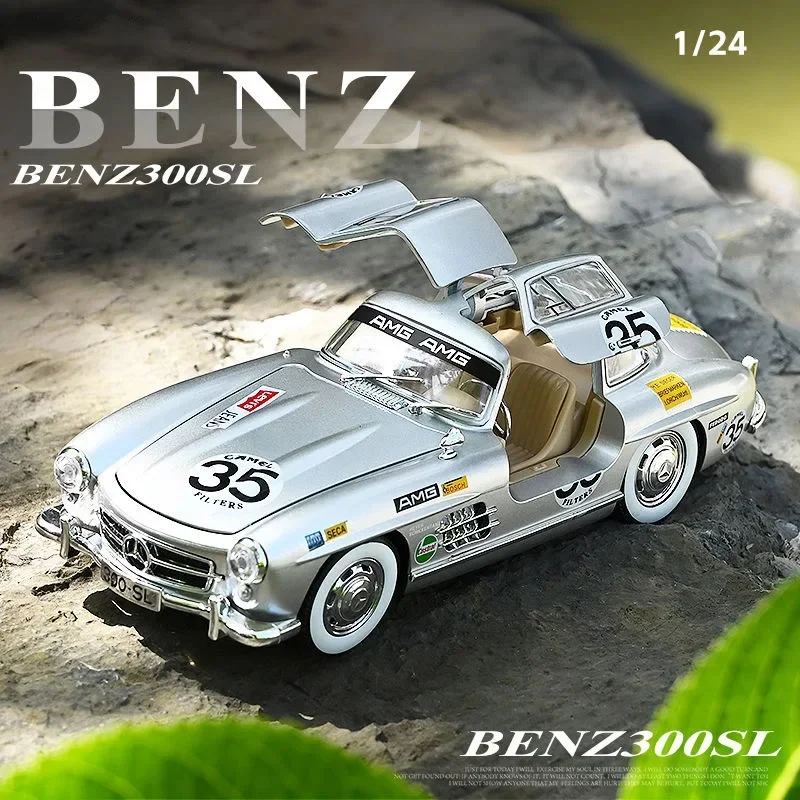 1:24 Mercedes Benz 300SL Refit Alloy Vintage Classic Cars Diecast Metal Scale Car Model Sound＆Light Children Toy Vehicles Gifts