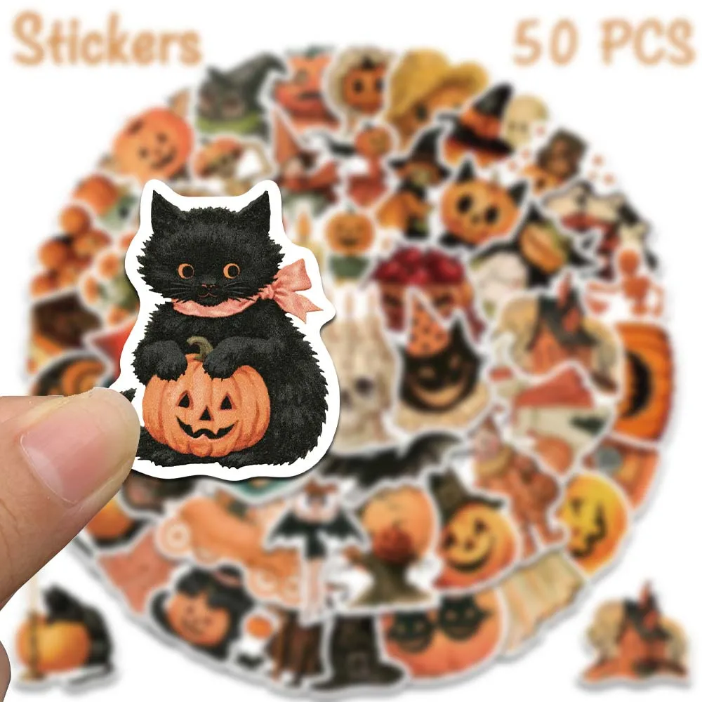 50 Stück Retro-Halloween-Aufkleber Vintage-Kürbis-Geister-Graffiti-Aufkleber für Laptop, Handy, Scrapbook, Tagebuch, DIY-Ästhetik-Aufkleber – Detail 4