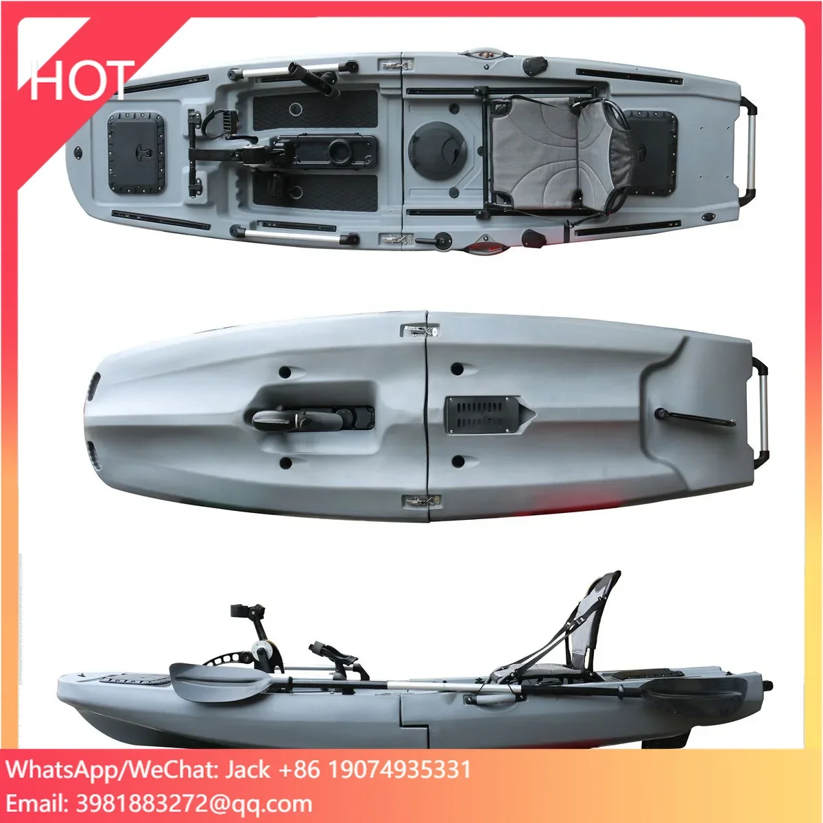 

Vicking 2024 New 2 Sections Modular Detachable Popular 9.7ft One Person Single Seating Plastic Pedal Drive Fishing Kayak