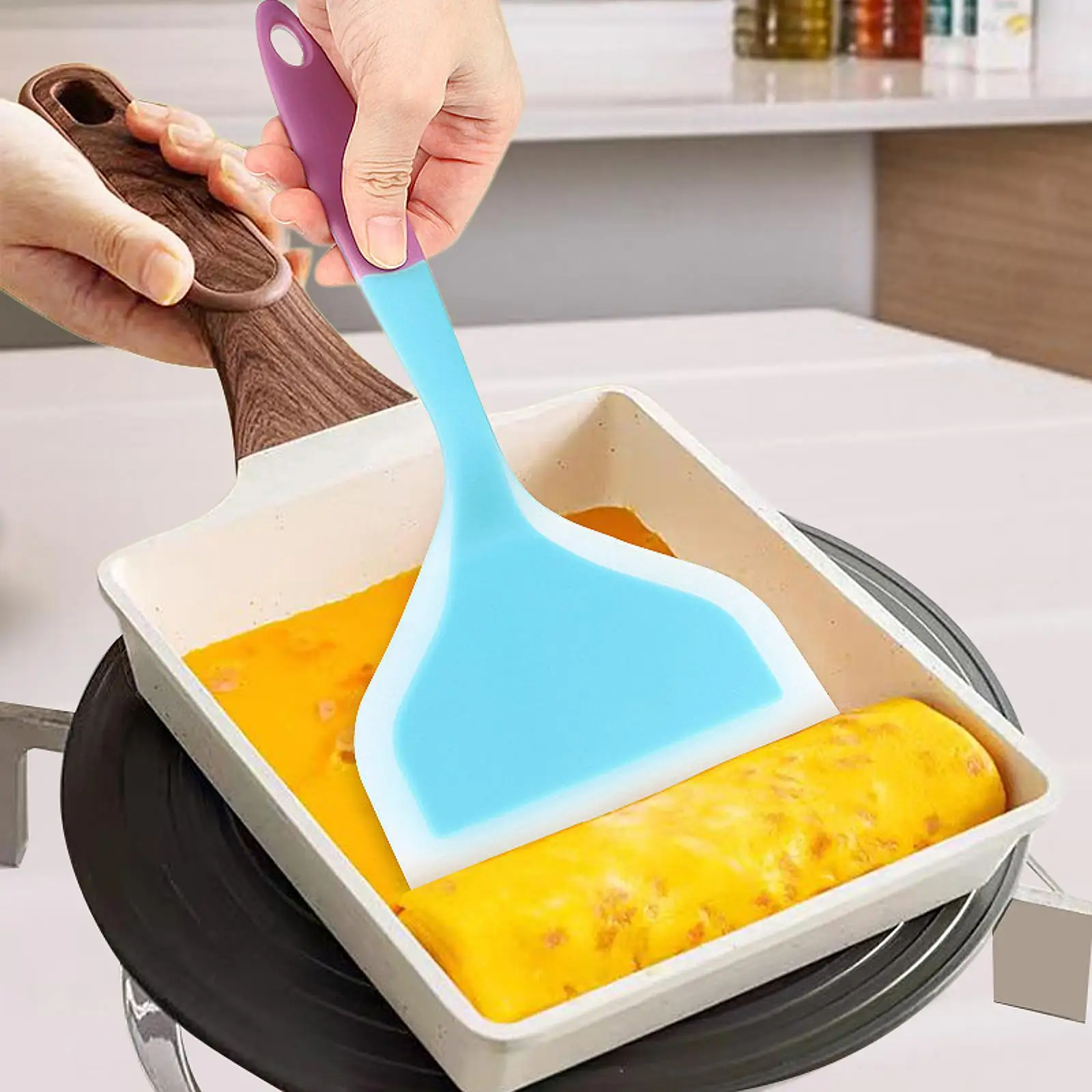 Omelette Spatula Silicone Wrapped Spatula for Egg Tamales Pizza Burgers