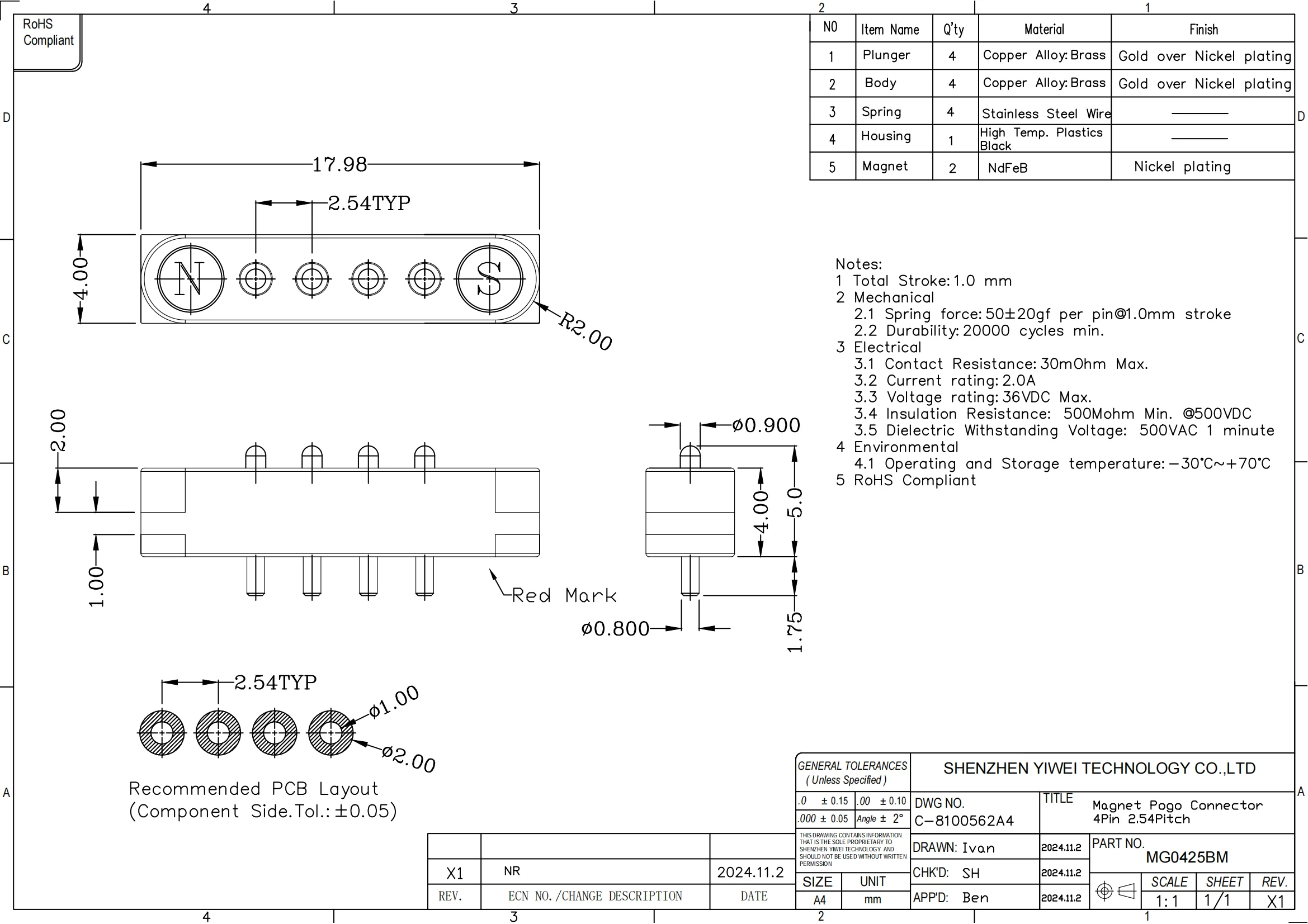 1/3/5 Paar federbelastete männlich weiblich 2,54 mm Rastermaß 2P 3 4 5 6 7 8 9 Pole Durchgangslöcher PCB BTB Stecker 2A DC magnetischer Pogo Pin – Detail 20