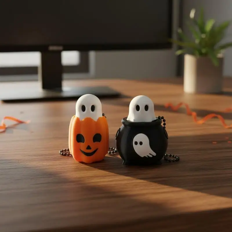 Mini-Geister-Topf-Fidget-Charm, umweltfreundlicher PLA 3D-gedruckter Halloween-Horror-Feiertagsstil Rucksack-Deko-Schlüsselanhänger-Ornament – Detail 7