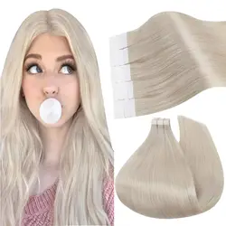 Ugeat fita em extensões de cabelo cabelo humano loira fita remy em extensões para mulheres platina loira invisível cabelo humano