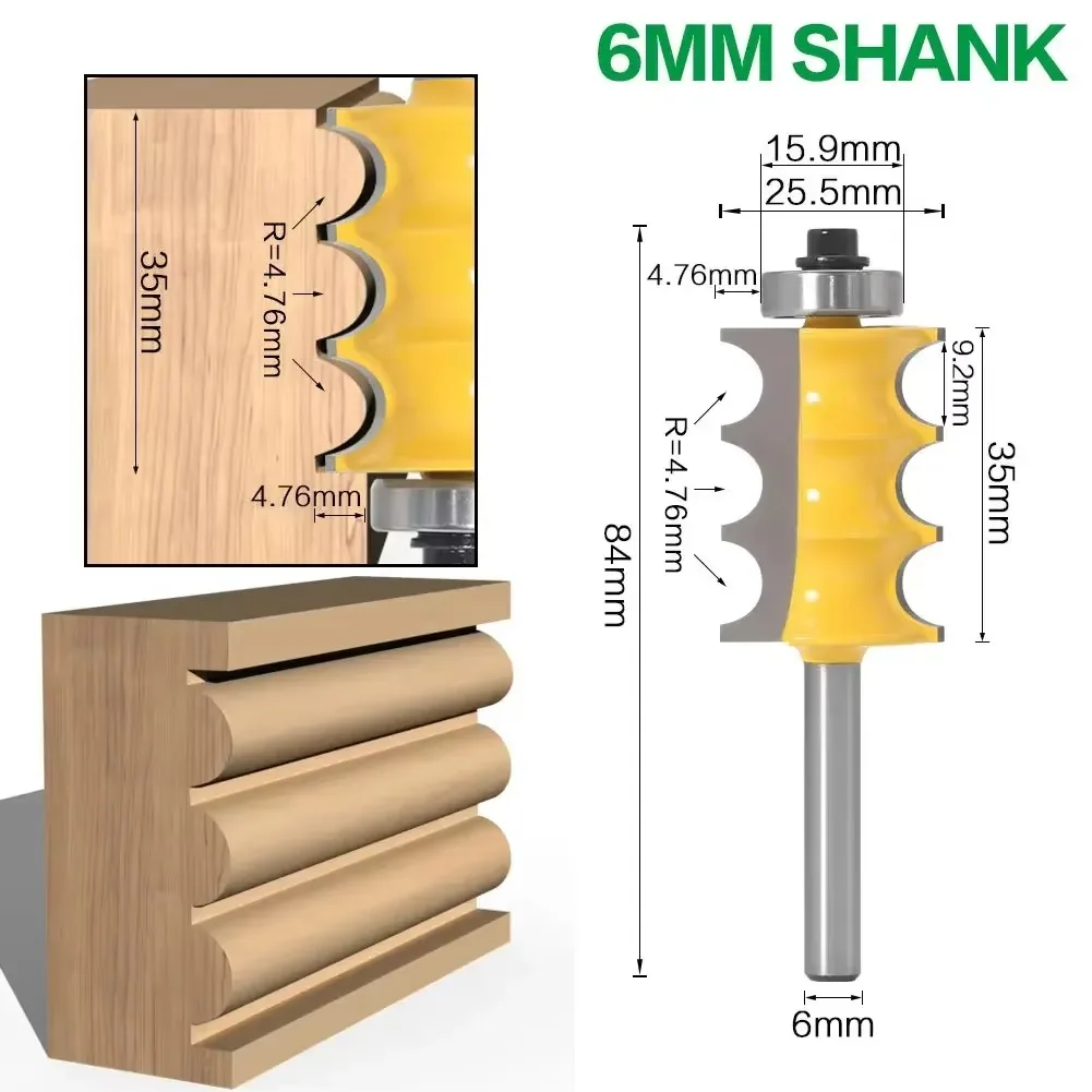 1pc 1/4 "6mm 6.35mm haste fresa triplo grânulo coluna moldagem roteador bit tenon cortador para madeira elétrica ferramentas para trabalhar madeira